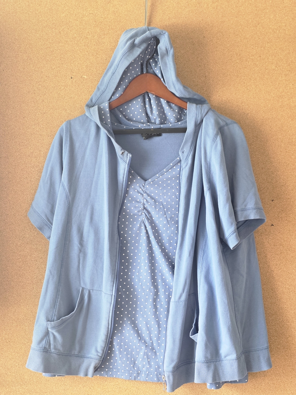 Lane Bryant Blue Polka Dot 2-Piece Lounge Set Tank Top 1X 18/20 & Zip Hoodie 2X